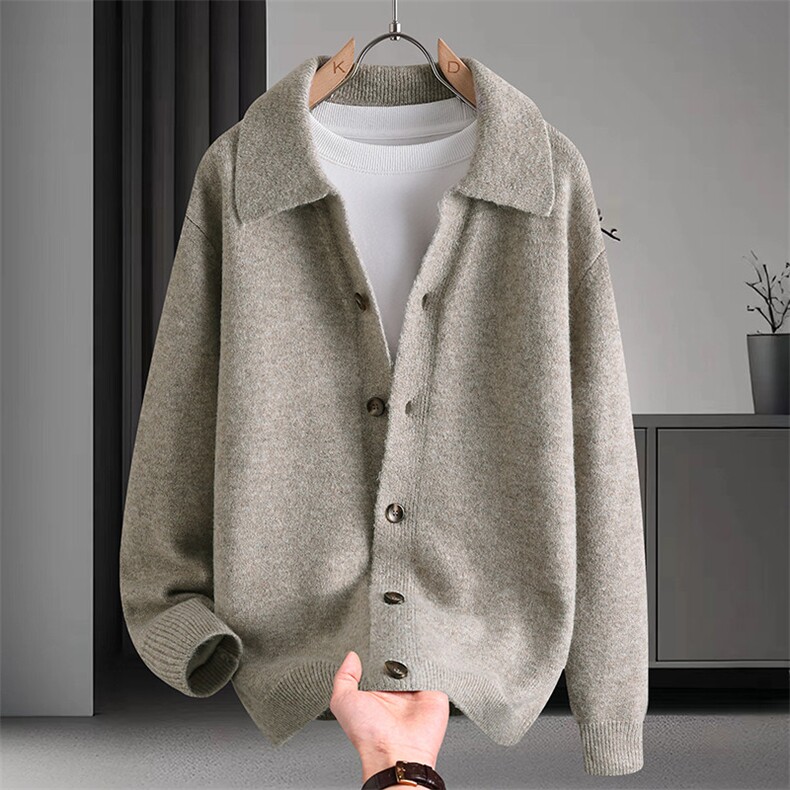 25880-特P62秋季时尚翻领毛衣开衫男士针织衫纯色翻领夹克外套，男装针织衫/毛衣，电商D310B