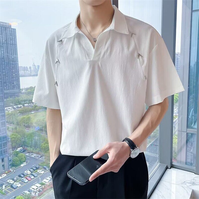 痞帅炸街短袖衬衫男装潮流polo五分袖2025新款设计感潮牌半袖衣服,男装衬衫,星座506A