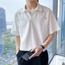 痞帅炸街短袖衬衫男装潮流polo五分袖2025新款设计感潮牌半袖衣服，男装衬衫，星座506A