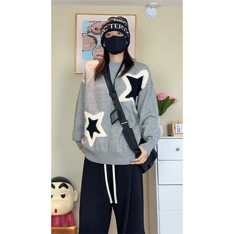 秋季新款圆领撞色毛衣男女宽松休闲百搭高级感上衣ZB7122-特价52,男装针织衫/毛衣,电商A007
