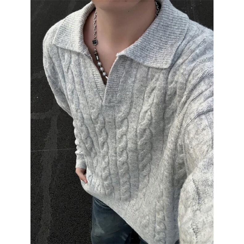 MY7152-特批60美式亨利领针织衫男女复古潮牌套头上衣大码毛衣，男装针织衫/毛衣，电商A059