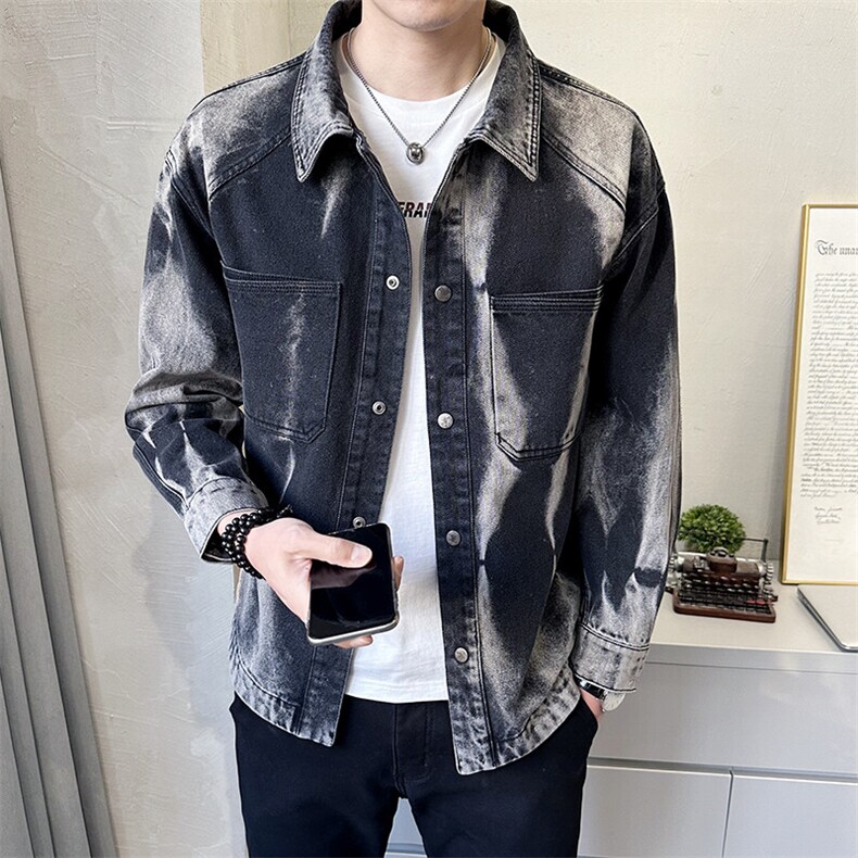 C317-59821-P1452025春季新款牛仔夹克水洗渐变重工艺品质外套,男装工装外套,电商C317