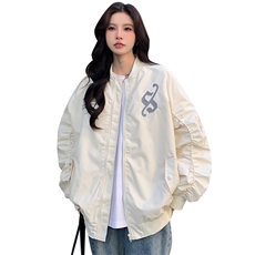 D324-P95纯色刺绣上衣棒球服宽松外套学院风拼接春季潮，女装短外套，星座911