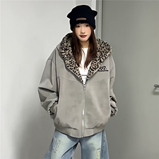 豹纹双面穿棉服连帽美式麂皮绒男女冬季工装夹克棉衣MF377-P90，男装夹克，星座412-3