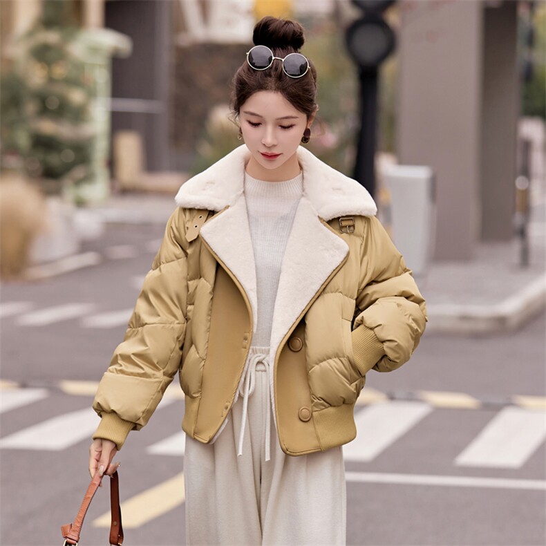 现货可推2024冬季新款毛领修宽松显瘦短款白鸭绒羽绒服女,女装羽绒服,韩宇舍