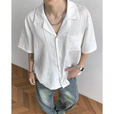 冰丝衬衫短袖夏季纯色潮牌潮流男士休闲外套宽松衬衣C051-P40，男装T恤，星座308B-2