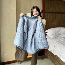 加棉蓝色衬衫棉服叠穿羊羔毛马甲套装女2025冬季新款学院风两件套，女装套装/套裙，2C293