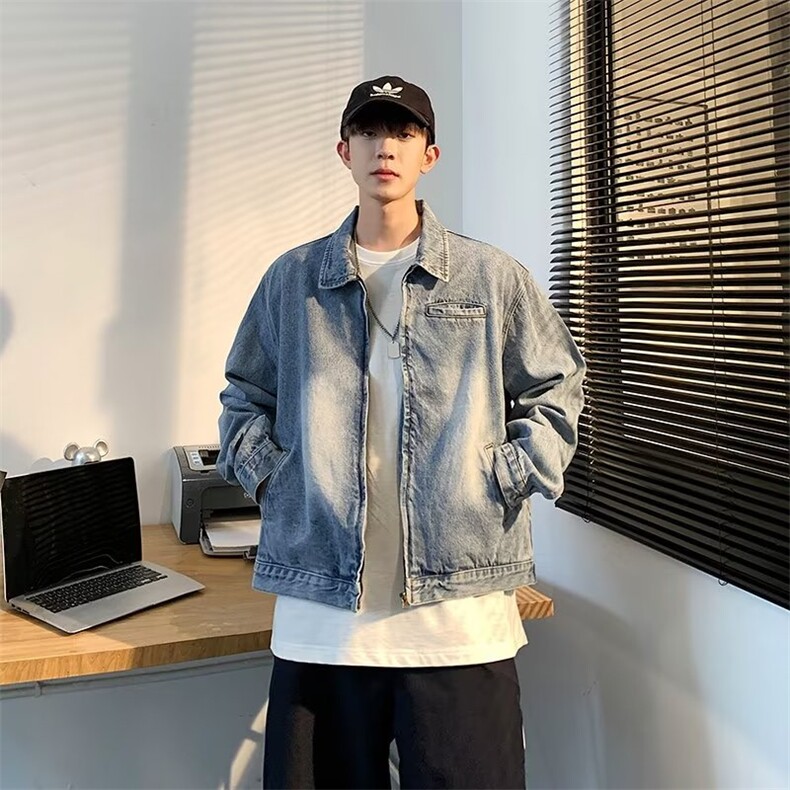新款牛仔外套男女潮牌日系宽松复古做旧水洗牛仔夹克潮流图片