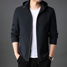 春季夹克男士韩版时尚纯色棒球服中青年休闲运动长袖连帽外套男装图片
