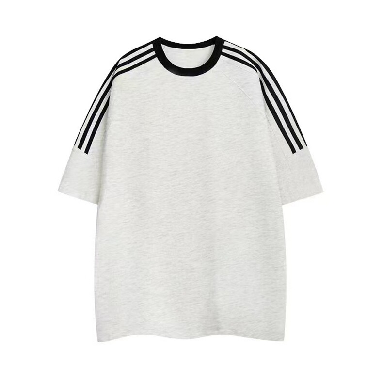 百搭复古织带短袖T恤男女夏款宽松拼接三条杠上衣纯棉GA1314P25,男装T恤,星座1013-5