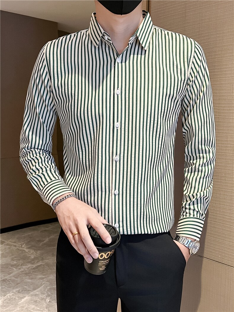 店主风男士秋冬新款条纹修身衬衫男衬衣301A-1/CS459/P55控75,男装衬衫,星座301A-1