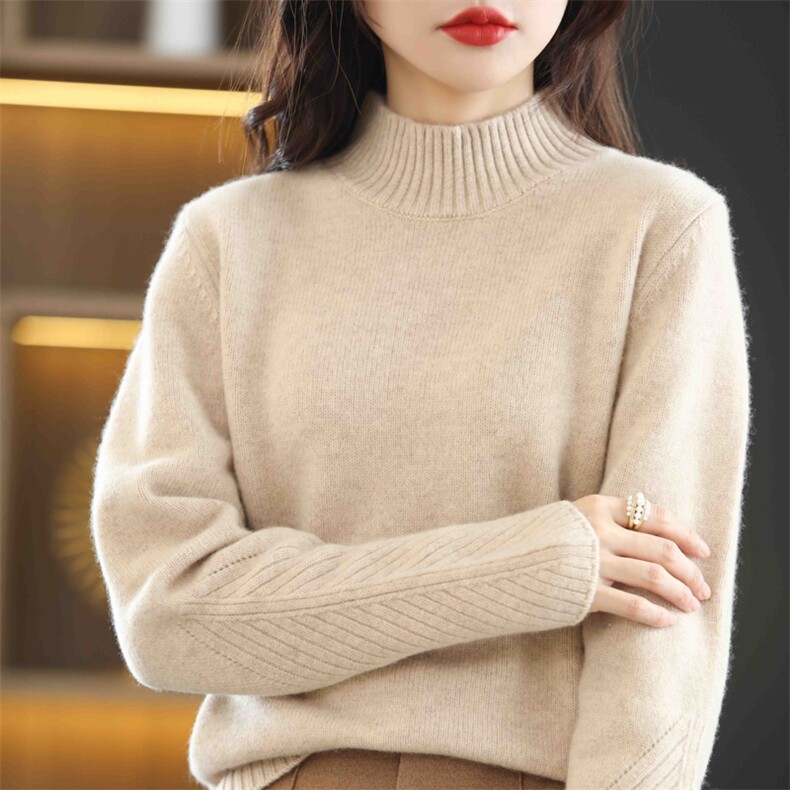 2024秋季新款半高领女宽松外穿羊毛衫,女装羊毛衫,北娇羊绒