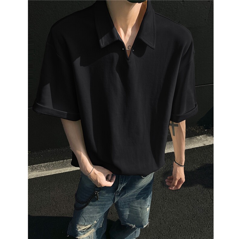 夏季新品老钱风宽松休闲POLO衫短袖T恤上衣男H1083特P35,男装Polo衫,电商A341