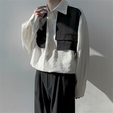 拼色设计感小众长袖衬衫男秋季港风日系帅气衬衣休闲上衣CS183-35图片