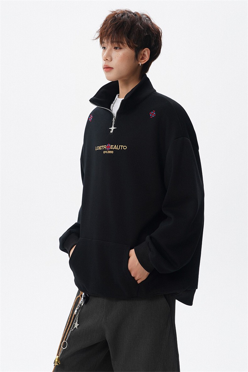 美式刺绣连帽卫衣男女同款秋冬季高级感cleanfit外套宽松潮牌上衣,女装短外套,电商B319