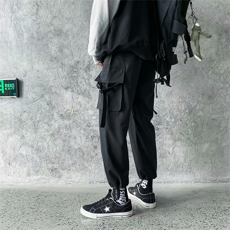 网红工装裤男韩版潮流直筒束脚裤潮牌ins港风侧边口袋休闲,男装休闲裤,星座813-2