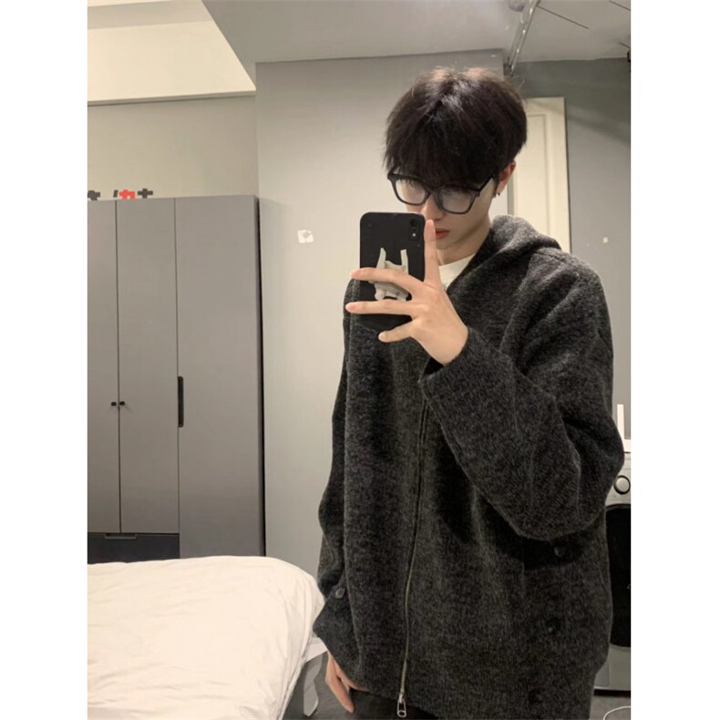 706-1-MY043-P65  秋冬男士落肩OS慵懒风拉链针织衫开衫毛衣外套图片
