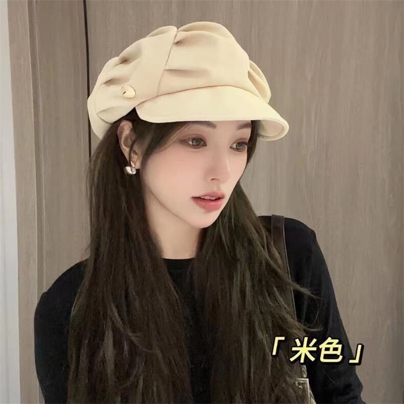 2025秋冬百搭定制款显脸小云朵帽子女秋季日系简约褶皱八角帽贝雷图片