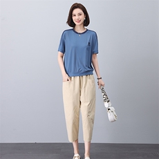 2023年新款夏季套头女休闲韩版宽松撞色套装，女装套装/套裙，独衣靓
