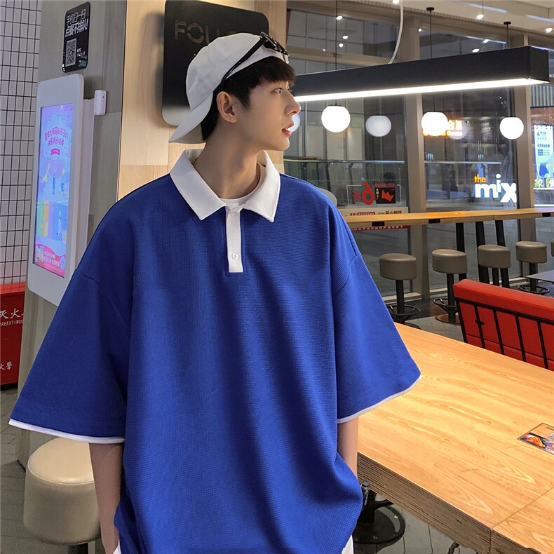 2025夏季新款简约纯色青少年班服学院风短袖polo杉T860/P35控48,男装T恤,电商A148