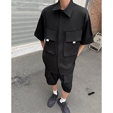 美式机车痞帅套装男夏季ins潮牌工装时尚短袖短裤一套搭配特P69，男装牛仔裤，电商B319