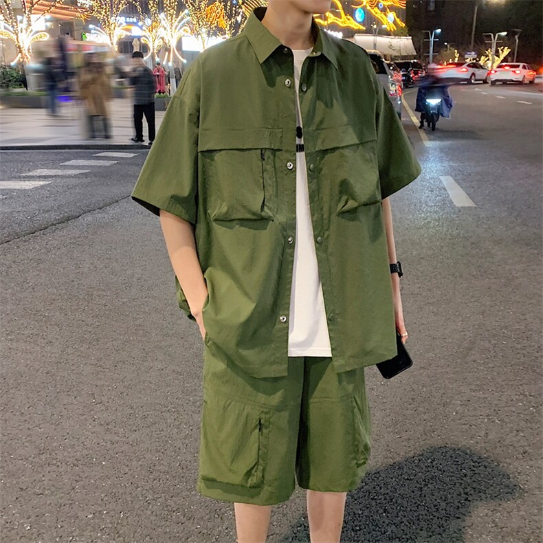 夏季套装男高品潮牌五分袖衬衫短裤大码两件套DSA157B-C72-P88,男装衬衫,电商A157B