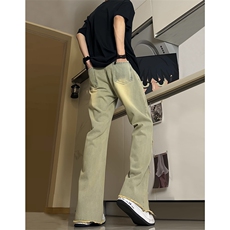 现货24春夏黄泥开叉毛边宽松牛仔裤设计感微喇休闲裤男K5803-P55，男装牛仔裤，星座205