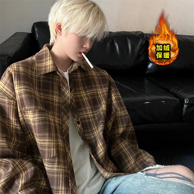 秋冬休闲潮流格子衬衫保暖加厚打底衫男C2158-特P32/C9732-特P40，男装衬衫，电商A007