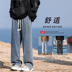 秋款潮牌宽松抽绳阔腿牛仔裤男休闲直筒裤美式裤子K828-特批-37，男装牛仔裤，星座718-1