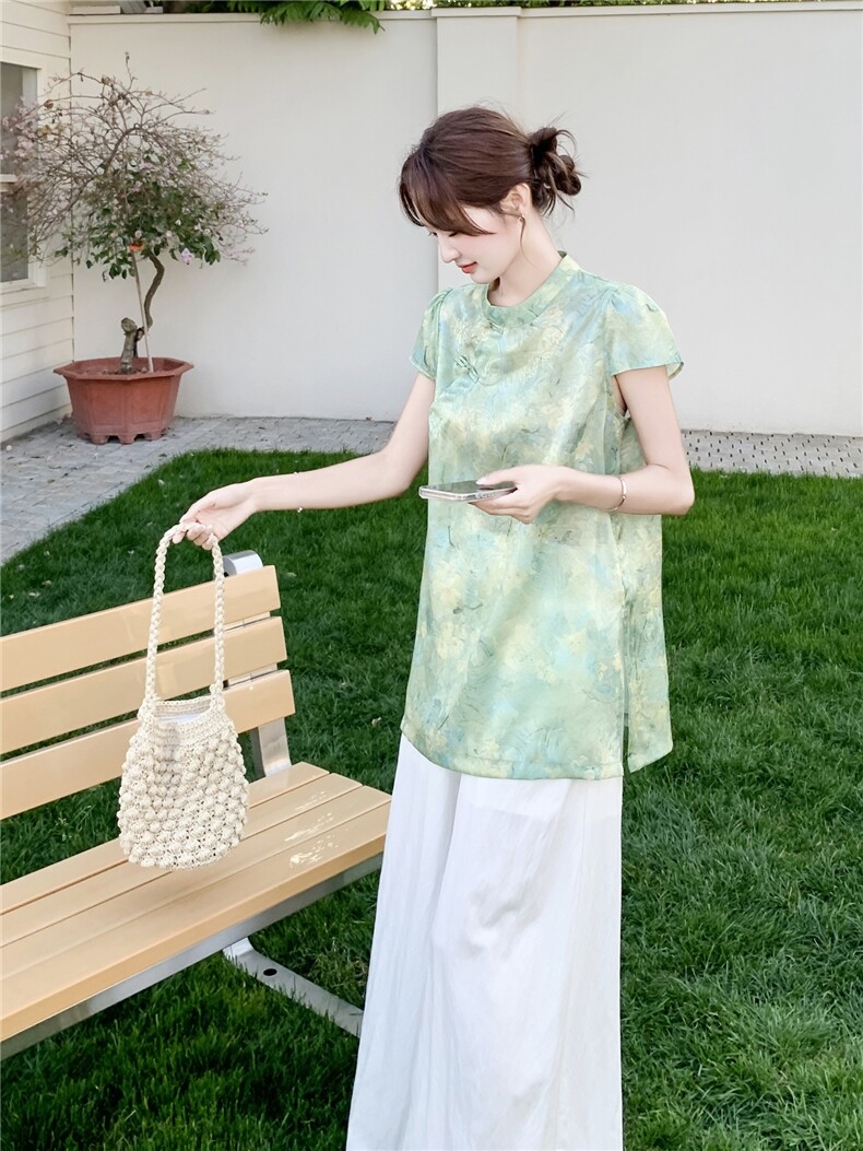 夏季复古风两件套宽松型印花透气时尚潮流,女装套装/套裙,诺蝶