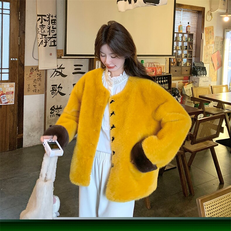 现货南瓜色仿水貂绒皮毛一体外套2996P195K298,女装皮草,2C029