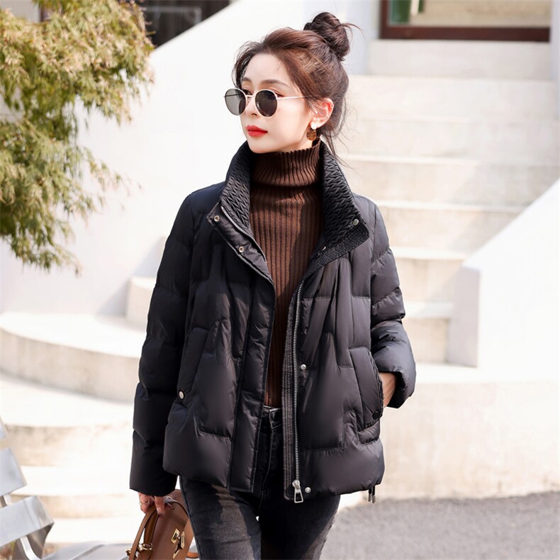 时尚潮流羽绒服女2022年冬季新款短款立领外套90白鸭绒,女装羽绒服,润尚靓点