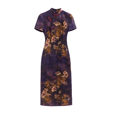 春夏季新款香云纱设计简约时尚大气中长款专柜品质真丝旗袍连衣裙，女装汉服/婚纱/旗袍/礼服，小荷流