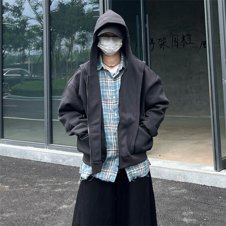 抖音得物高品质二开25秋冬美式重磅宽松结构设计连帽卫衣外套W78,男装卫衣,电商A486