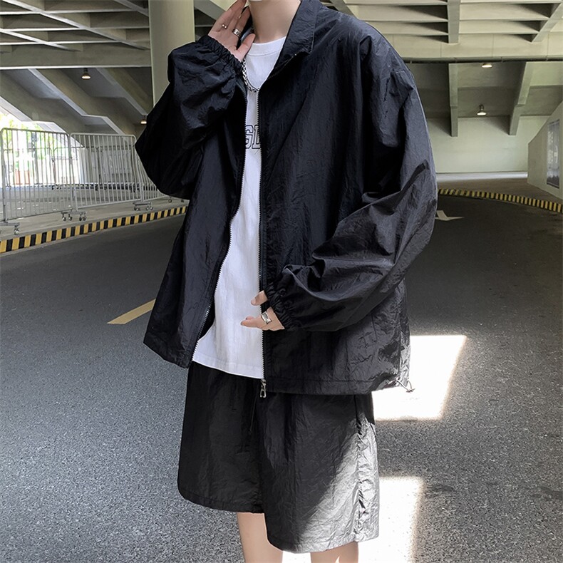 立领夹克防晒衣套装上衣+短裤男女冲锋衣薄两件套运动W7458-P52,男装夹克,星座512-3