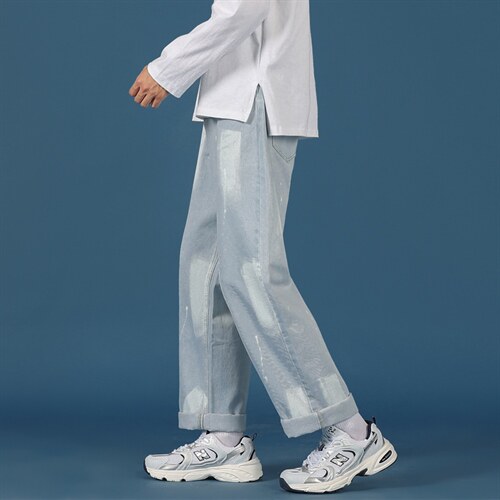 2023秋季新款男士宽松直筒牛仔裤喷漆潮牌百搭休闲直筒裤NZ201P45图片
