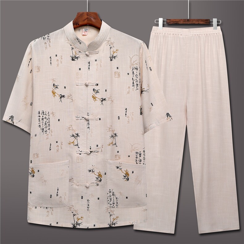 785/P50短袖套装男父亲夏季唐装老人半袖运动装太极服套装衣服,男装休闲套装,星座1216（原钱塘722）