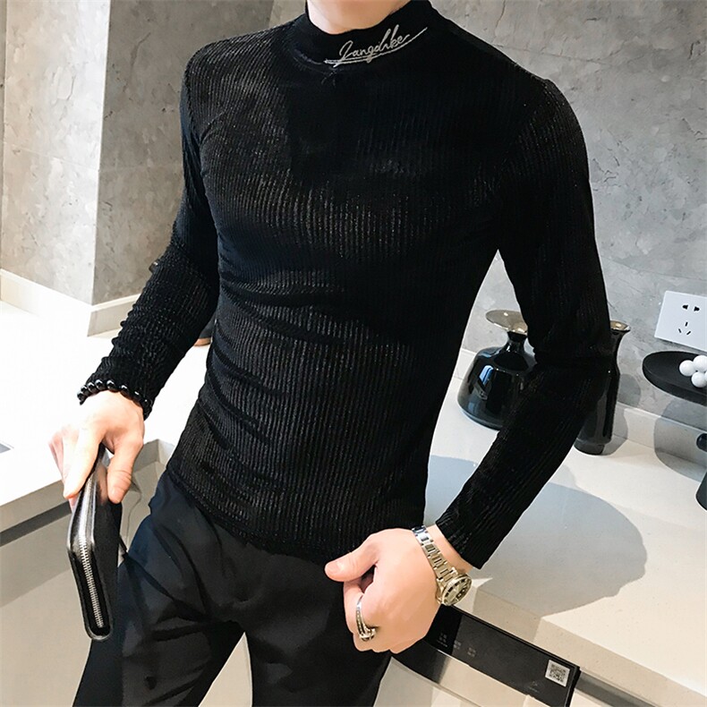 店主风T恤男长袖针织衫外穿网红半高领条纹打底衫A068-XS06-P45,男装T恤,星座419（原A233）