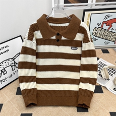 港风秋款男POLO领套头条纹拼色针织衫休闲毛衣线衣m0230P50，男装Polo衫，星座1013-1