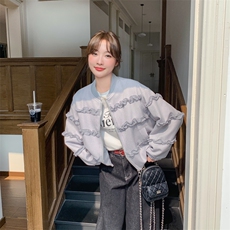 设计感花边棒球服外套女2025春季新款洋气减龄宽松小个子短款上衣，女装短外套，浙宝103（原192）