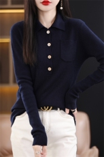 秋冬季通勤休闲精纺48支33%羊毛修身Polo兜羊毛衫，女装羊毛衫，朝思羊绒