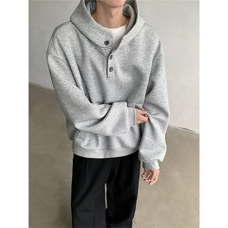网图排扣设计连帽卫衣男春秋高级感帽衫简约百搭特P42,男装卫衣,电商D205
