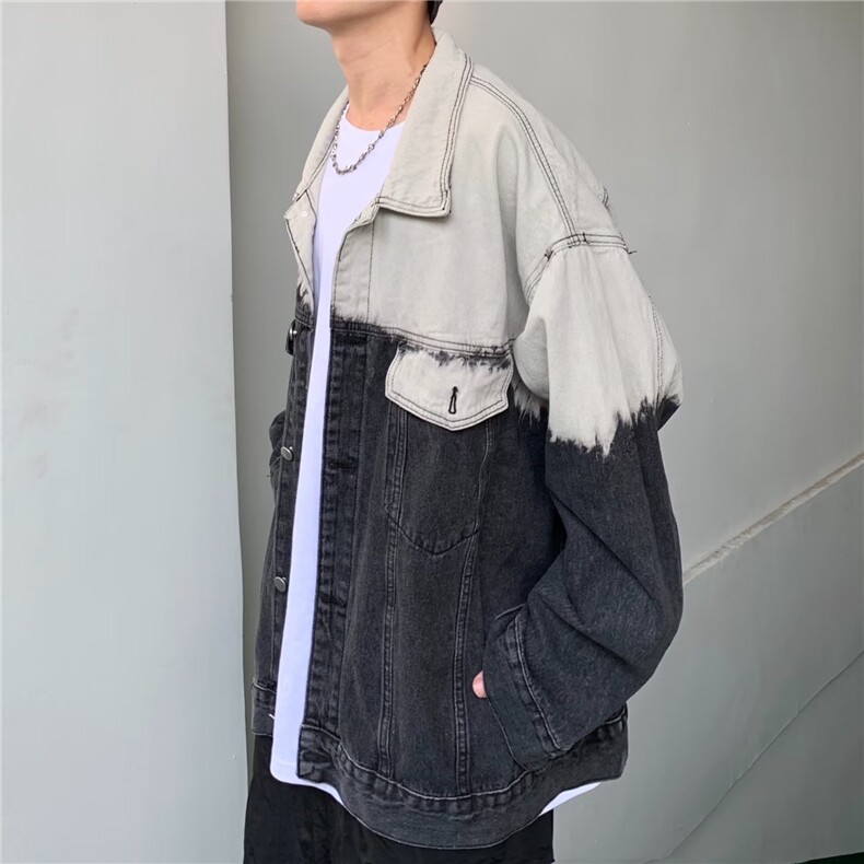 高街复古渐变扎染牛仔外套男女2025新款ins潮牌休闲夹克情侣上衣,男装工装外套,星座1210-1