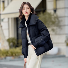 现货新标90%白鸭绒2025年冬季新款双领羽绒服短款外套，女装羽绒服，布依丽人