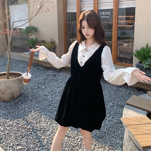 26春新款现-赫本风简约休闲丝绒连衣裙2608-P160K258图片