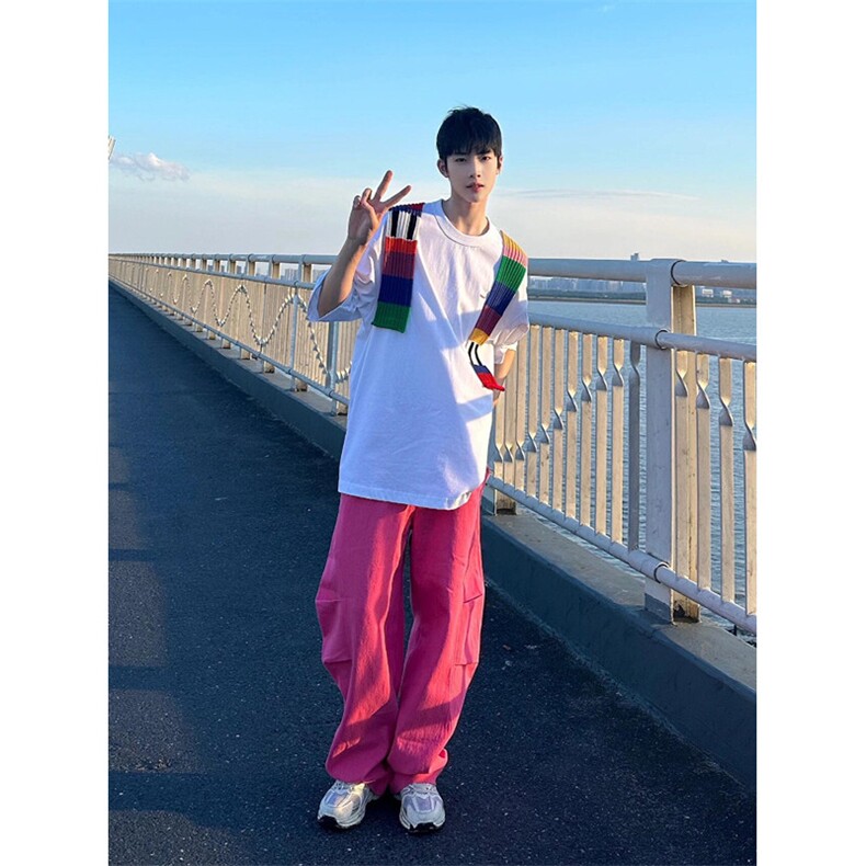 彩色毛衣撞色拼接设计刺绣圆领潮牌宽松短袖T恤TW5001,男装T恤,星座1116A（原606A-3）