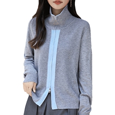 韩系高级感洋气拼色针织拉链开衫外套女小众设计休闲百搭毛衣外搭，女装羊毛衫，暖烁羊绒