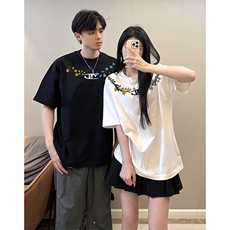 万针全刺绣解构设计260克重磅双纱纯棉高品质美式高街短袖T恤特33，男装T恤，电商A486