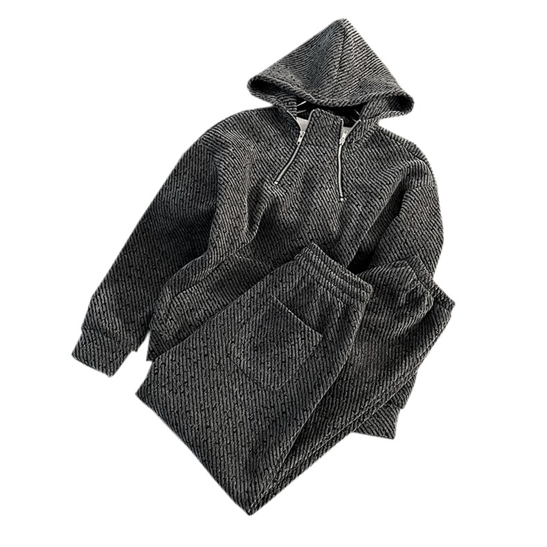 时尚黑灰色加绒加厚卫衣卫裤套装显瘦保暖休闲运动服,女装套装/套裙,江南