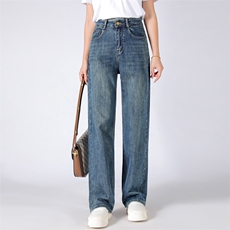 时尚高腰显瘦直筒牛仔裤女宽松百搭气质休闲长裤，女装牛仔裤，宛庄羊绒